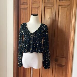L.A. Hearts Black & Yellow Floral Smocked Crop Top, Size S